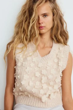 Online JERSEY CHALECO PUNTO COMBINADO FLORES Mujer Cárdigan / Jerséis|Punto