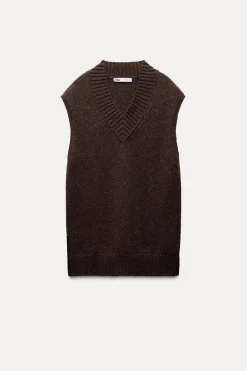 Hot JERSEY CHALECO PUNTO CUELLO PICO Mujer Cárdigan / Jerséis|Punto