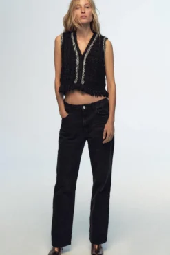 Hot JERSEY CHALECO PUNTO DESFLECADO Mujer Cárdigan / Jerséis|Punto