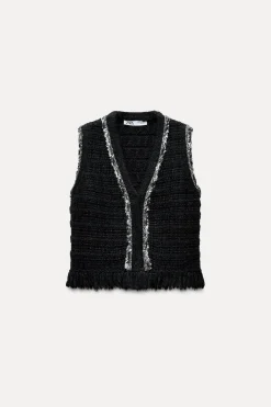 Hot JERSEY CHALECO PUNTO DESFLECADO Mujer Cárdigan / Jerséis|Punto