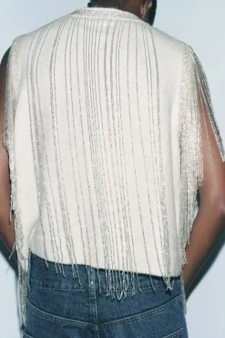 Outlet JERSEY CHALECO PUNTO FLECOS ABALORIOS Mujer Cárdigan / Jerséis|Punto