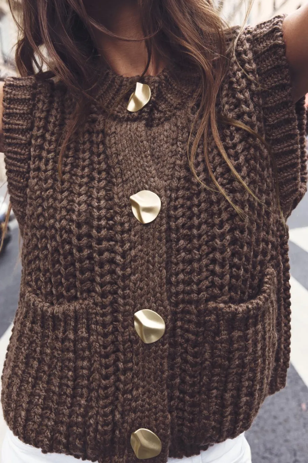 New JERSEY CHALECO PUNTO GRUESO Mujer Cárdigan / Jerséis|Punto