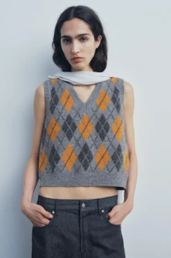 Sale JERSEY CHALECO PUNTO JACQUARD ROMBOS Mujer Cárdigan / Jerséis|Punto