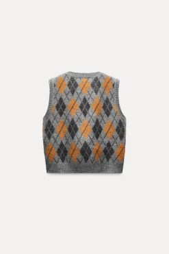 Sale JERSEY CHALECO PUNTO JACQUARD ROMBOS Mujer Cárdigan / Jerséis|Punto