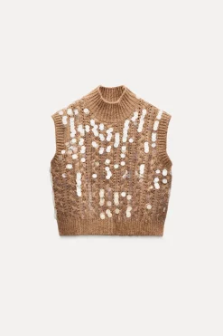 Clearance JERSEY CHALECO PUNTO LENTEJUELAS Mujer Cárdigan / Jerséis|Punto