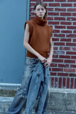 Best JERSEY CHALECO PUNTO LISO CUELLO SUBIDO Mujer Cárdigan / Jerséis|Punto