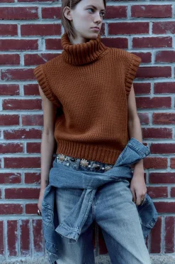 Best JERSEY CHALECO PUNTO LISO CUELLO SUBIDO Mujer Cárdigan / Jerséis|Punto