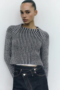 Outlet JERSEY CROP PUNTO CANALÉ Mujer Cárdigan / Jerséis|Punto