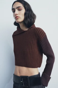 Clearance JERSEY CROP PUNTO RIB Mujer Cárdigan / Jerséis|Punto