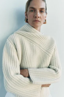 Fashion JERSEY CUELLO ASIMÉTRICO CON LANA Mujer Cárdigan / Jerséis|Punto