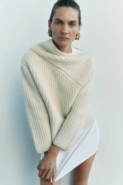 Fashion JERSEY CUELLO ASIMÉTRICO CON LANA Mujer Cárdigan / Jerséis|Punto