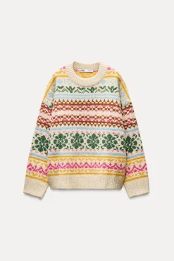 Best JERSEY OVERSIZE PUNTO JACQUARD Mujer Cárdigan / Jerséis|Punto