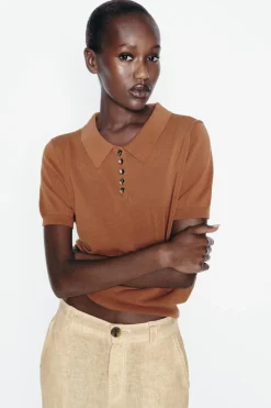 Outlet JERSEY POLO PUNTO LISO Mujer Cárdigan / Jerséis|Punto