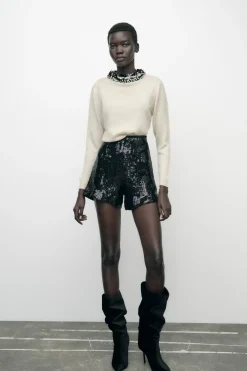 Sale JERSEY PUNTO ABALORIOS CUELLO Mujer Cárdigan / Jerséis|Punto