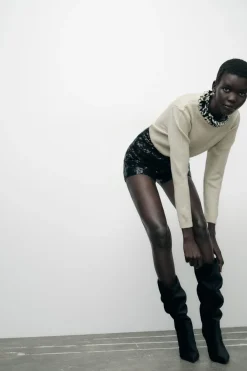 Sale JERSEY PUNTO ABALORIOS CUELLO Mujer Cárdigan / Jerséis|Punto