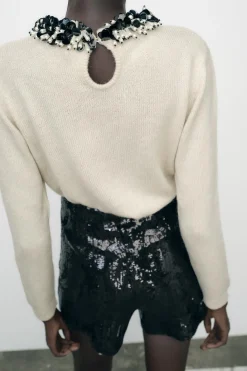 Sale JERSEY PUNTO ABALORIOS CUELLO Mujer Cárdigan / Jerséis|Punto