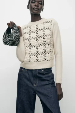 Hot JERSEY PUNTO COMBINADO CROCHET Mujer Cárdigan / Jerséis|Punto