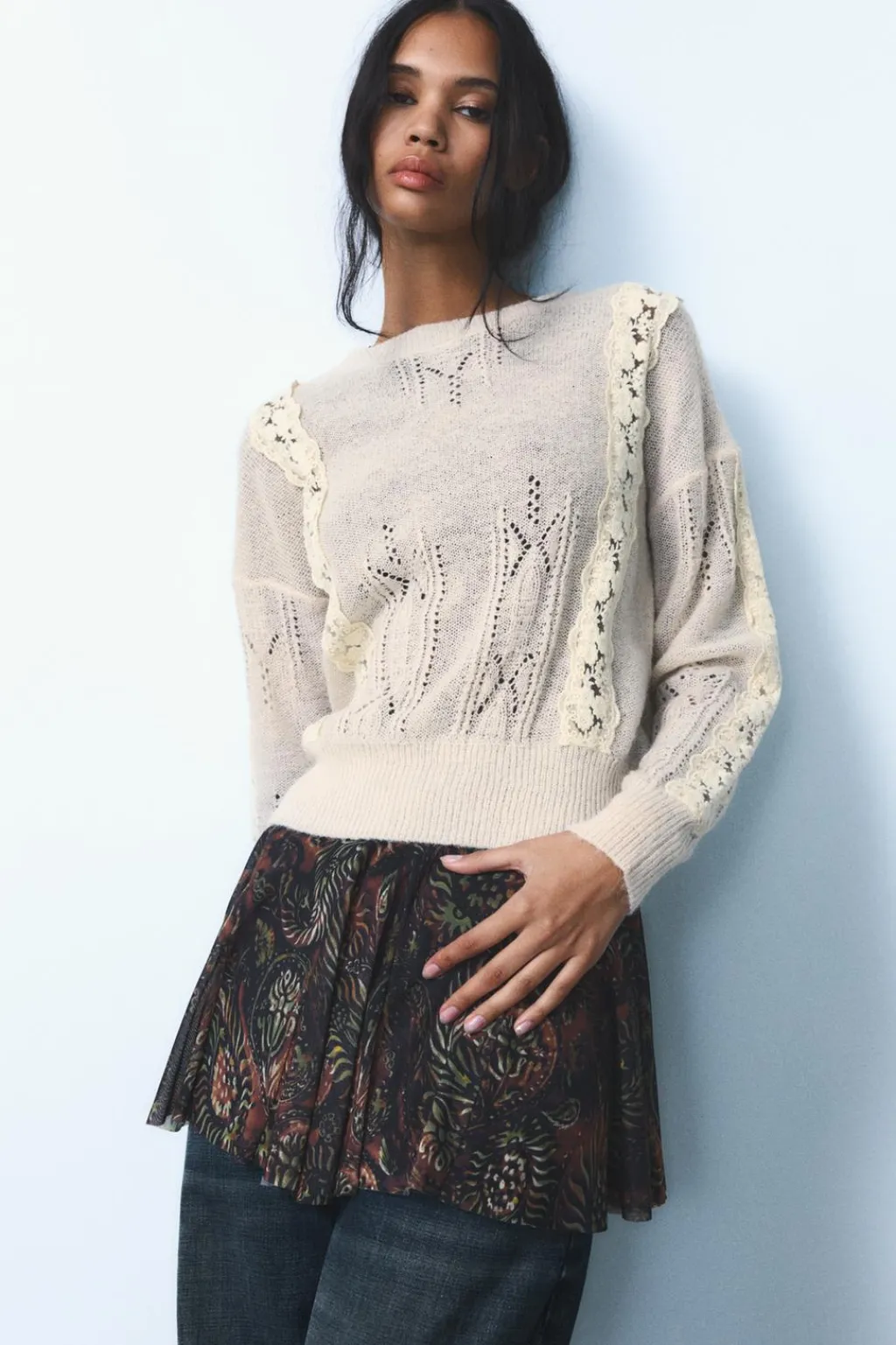 Hot JERSEY PUNTO COMBINADO ENCAJE Mujer Cárdigan / Jerséis|Punto