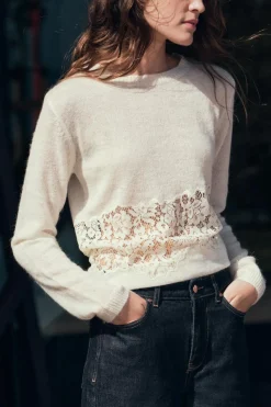 Best JERSEY PUNTO COMBINADO ENCAJE Mujer Cárdigan / Jerséis|Punto