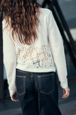 Best JERSEY PUNTO COMBINADO ENCAJE Mujer Cárdigan / Jerséis|Punto