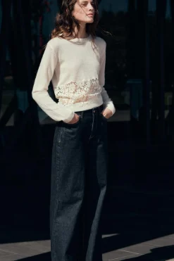 Best JERSEY PUNTO COMBINADO ENCAJE Mujer Cárdigan / Jerséis|Punto