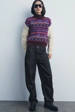 Discount JERSEY PUNTO COMBINADO JACQUARD Mujer Cárdigan / Jerséis|Punto