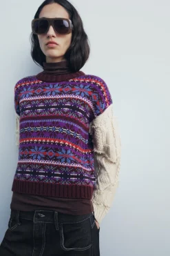 Discount JERSEY PUNTO COMBINADO JACQUARD Mujer Cárdigan / Jerséis|Punto