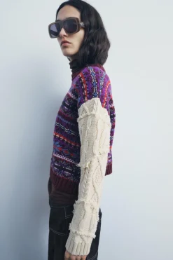 Discount JERSEY PUNTO COMBINADO JACQUARD Mujer Cárdigan / Jerséis|Punto