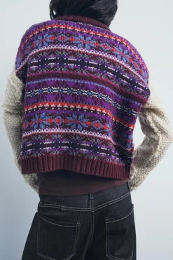 Discount JERSEY PUNTO COMBINADO JACQUARD Mujer Cárdigan / Jerséis|Punto