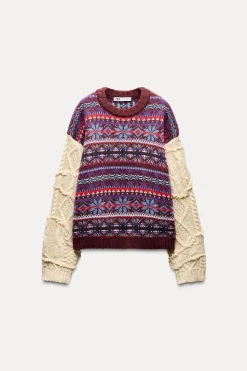 Discount JERSEY PUNTO COMBINADO JACQUARD Mujer Cárdigan / Jerséis|Punto