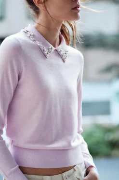 Online JERSEY PUNTO CUELLO PERLAS Mujer Cárdigan / Jerséis|Punto