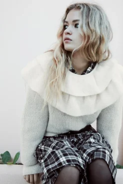 Clearance JERSEY PUNTO CUELLO VOLANTES Mujer Cárdigan / Jerséis|Punto