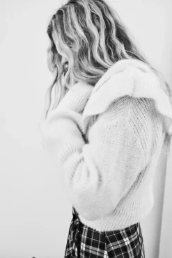 Clearance JERSEY PUNTO CUELLO VOLANTES Mujer Cárdigan / Jerséis|Punto