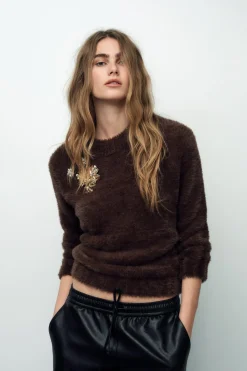 Outlet JERSEY PUNTO EFECTO PELO BROCHES Mujer Cárdigan / Jerséis|Punto