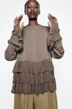 Sale JERSEY PUNTO FINO VOLANTES Mujer Cárdigan / Jerséis|Punto