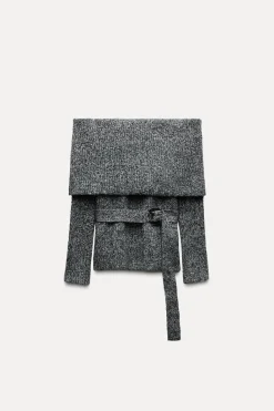 Online JERSEY PUNTO OFF SHOULDER CINTURÓN Mujer Cárdigan / Jerséis|Punto