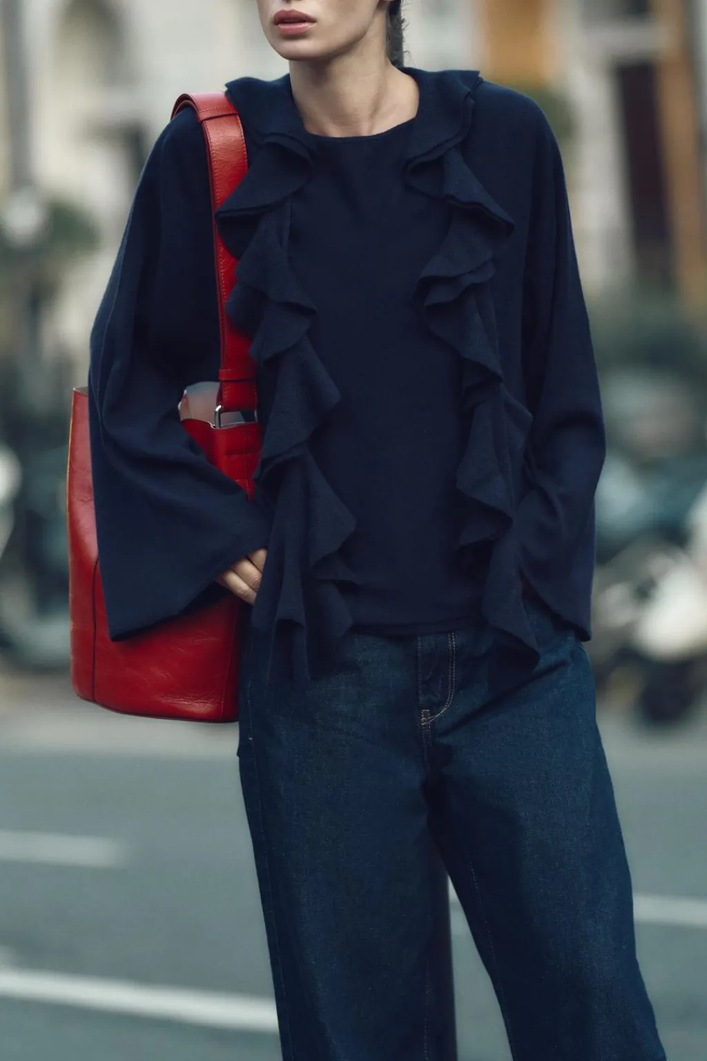 New JERSEY VOLANTE BUFANDA CON LANA Mujer Cárdigan / Jerséis|Punto