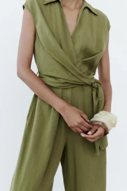 Outlet MONO ANCHO NUDO CON LINO Mujer Vestidos