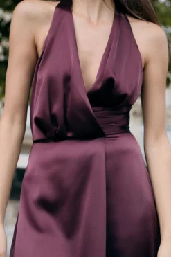 Fashion MONO LARGO HALTER FRUNCE Mujer Vestidos