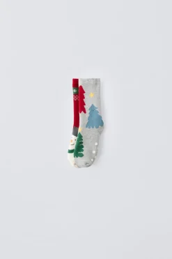 Niños ZARA 1½ - 6 Años·Ropa Interior / Calcetines|1½ - 6 Años·Ropa Interior / Calcetines<PACK DOS CALCETINES ANTIDESLIZANTES ÁRBOLES Y MUÑECO DE NIEVE