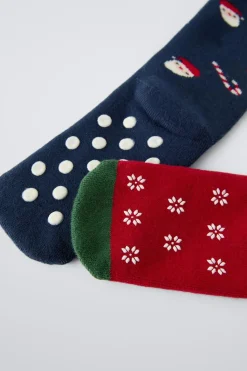 Niños ZARA 1½ - 6 Años·Ropa Interior / Calcetines|1½ - 6 Años·Ropa Interior / Calcetines<PACK DOS CALCETINES ANTIDESLIZANTES RENO Y PAPÁ NOEL
