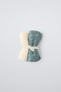 Niños ZARA 0 - 6 Meses·Básicos|6 - 18 Meses·Accesorios / Calcetines<PACK DOS MUSELINAS HOJITAS