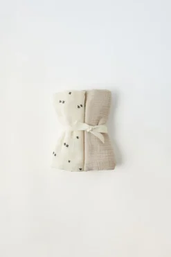 Niños ZARA 0 - 6 Meses·Básicos|6 - 18 Meses·Conjuntos<PACK DOS MUSELINAS LISA Y ESTAMPADA