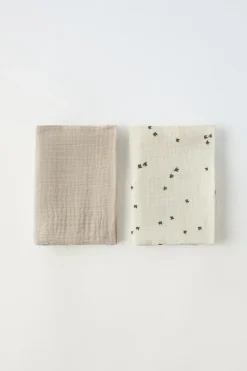 Niños ZARA 0 - 6 Meses·Básicos|6 - 18 Meses·Conjuntos<PACK DOS MUSELINAS LISA Y ESTAMPADA