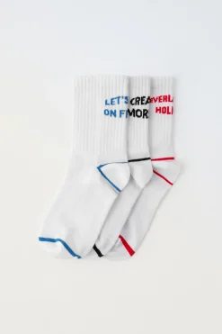 Niños ZARA 1½ - 6 Años·Ropa Interior / Calcetines|6 - 14 Años·Ropa Interior / Calcetines<PACK TRES CALCETINES DEPORTIVOS TEXTO