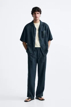 Fashion PANTALÓN 100% LINO Hombre Pantalones