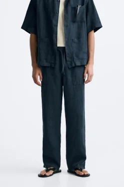 Fashion PANTALÓN 100% LINO Hombre Pantalones