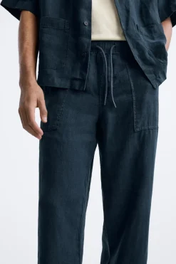 Fashion PANTALÓN 100% LINO Hombre Pantalones