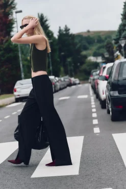 Outlet PANTALÓN ANCHO BAJO ABERTURAS Mujer Pantalones