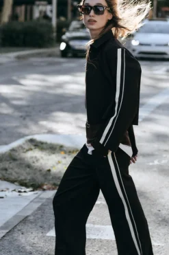 Fashion PANTALÓN ANCHO BANDA LATERAL Mujer Pantalones|Sudaderas / Joggers